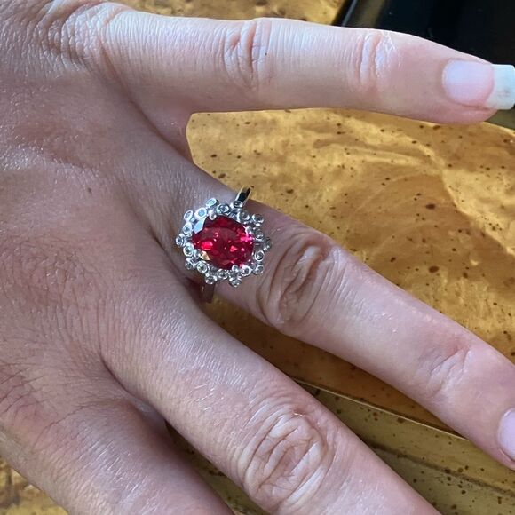 Lab Created Red Sapphire Sterling Silver Cocktail Ring - Picture 4 of 9